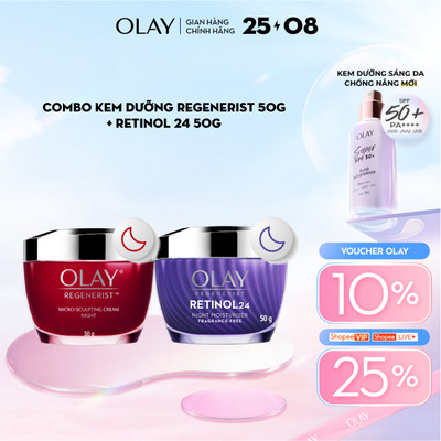 Combo 2: Kem Dưỡng Ẩm Ban Đêm: OLAY REGENERIST 50G & OLAY RETINOL24 50G