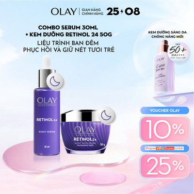 Combo 2: Kem Dưỡng Ẩm Ban Đêm + Serum OLAY RETINOL24 Giúp Mờ Nếp Nhăn 50G + 30ML