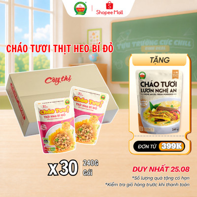 Thùng 30 Gói Cháo Tươi Thịt Heo Bí Đỏ Cây Thị 240G/Gói