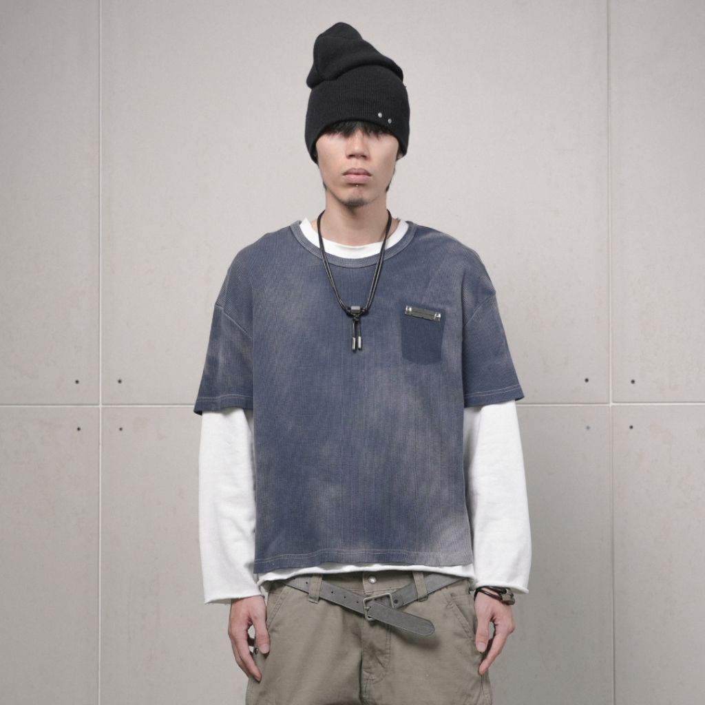 Áo thun nam Oversized màu xanh washed - PISTOL Charcoal Blue Waffle T-Shirt
