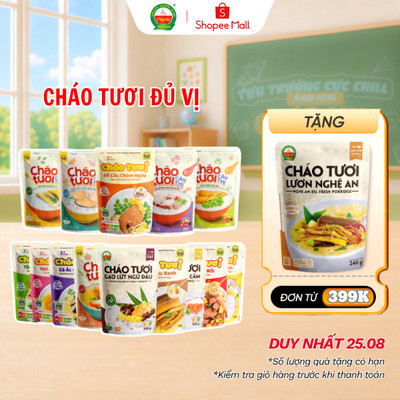 15 Vị Cháo Tươi Cây Thị - Bào Ngư, Gà Ác, Cá hồi, Cá Lóc, Tôm, Ếch, Lươn, Bò, Heo, Hải Sản, Cá Chẽm, Gà Nấm, Rau Củ