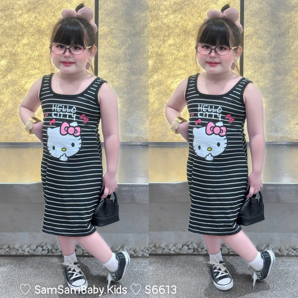 S6613 - ĐẦM SỌC ĐEN IN KITTY
