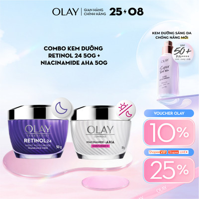 Combo 2: Kem Dưỡng OLAY RETINOL24 Mờ Nếp Nhăn 50G & Kem Dưỡng OLAY LUMINOUS AHA Sáng Da, Mờ Thâm Mụn 50G
