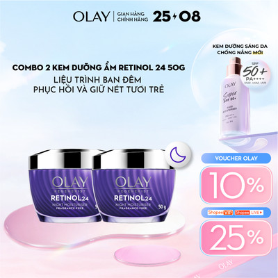 Combo 2: Kem Dưỡng Ẩm Ban Đêm OLAY RETINOL24 Giúp Mờ Nếp Nhăn 50G X2