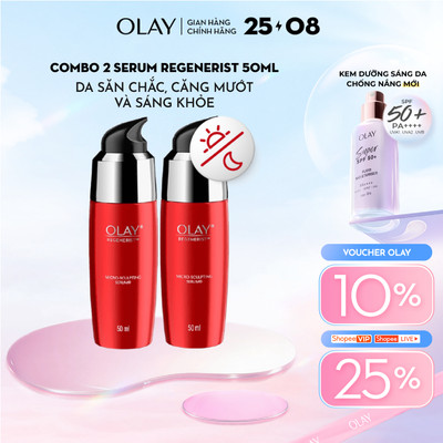 Combo 2: Serum OLAY REGENERIST Căng Mướt, Sáng Khỏe & Phục Hồi Dấu Hiệu Lão Hóa 50ML X2