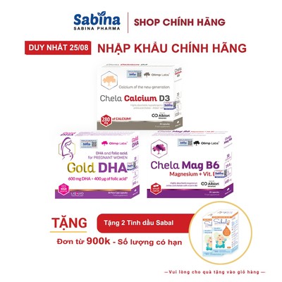 Chela Calcium D3 +Gold DHA-Chela Mag B6-Thực phẩm bảo vệ sức khỏe cho mẹ bầu,sau sinh hôp 30v-Olimp Labs