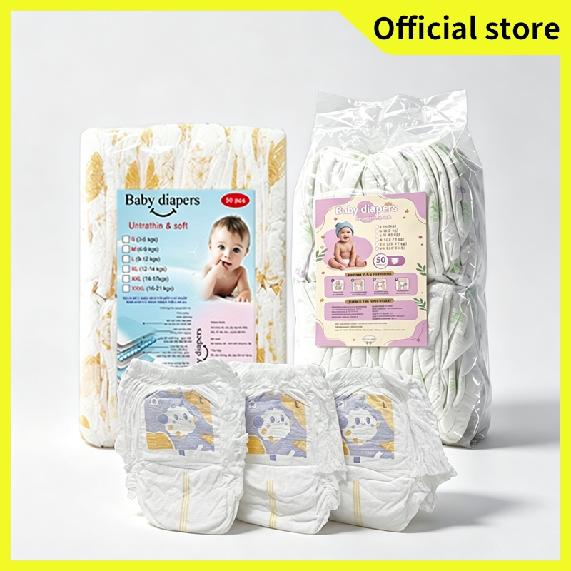 Tã giấy cho trẻ sơ sinh, gói 50 miếng/100 miếng! Phiên bản nâng cấp, mềm mại và thấm hút tốt. Có sẵn các kích