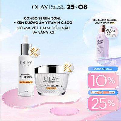 Combo2:Kem Dưỡng & Super Serum OLAY Luminous Niacinamide & Vitamin C Giúp Mờ Vết Thâm, Đốm Nâu, Dưỡng Sáng Da (50G+30ML)
