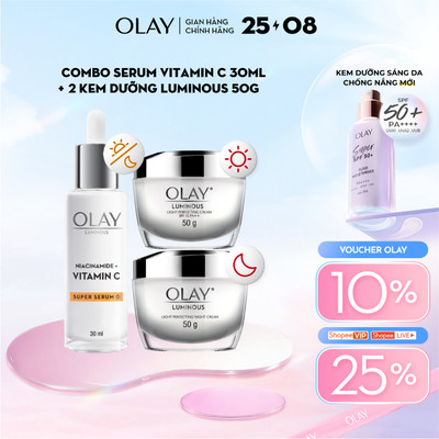 Combo 3: Kem Dưỡng Ẩm Ngày, Đêm OLAY LUMINOUS + Super Serum OLAY LUMINOUS NIACINAMIDE VITAMIN C (50G X2 + 30ML)