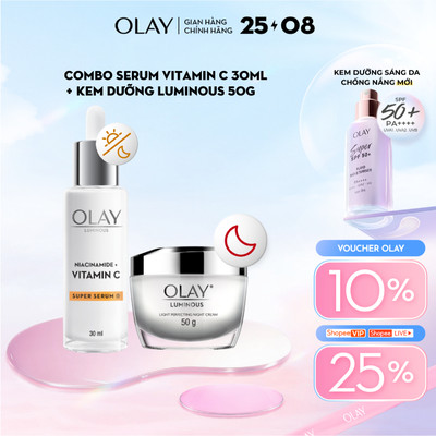 Combo 2: Kem Dưỡng Ẩm Ban Đêm OLAY LUMINOUS + Super Serum OLAY LUMINOUS NIACINAMIDE VITAMIN C (50G + 30ML)