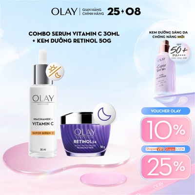 Combo 2: Kem Dưỡng Ẩm Ban Đêm OLAY RETINOL24 + Super Serum OLAY LUMINOUS NIACINAMIDE VITAMIN C (50G + 30ML)