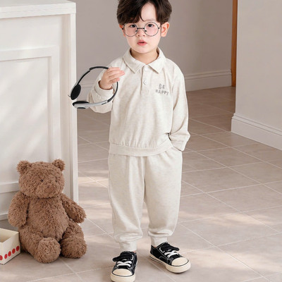 Set bộ dài tay Polo Beemo in chữ BE HAPPY chất liệu thun co giãn mềm mịn cho bé đi học, đi chơi từ 9-24kg 6197BDB