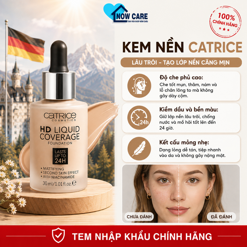 (Tem chính hãng) Kem Nền Lâu Trôi Catrice Tạo Lớp Nền Căng Mịn