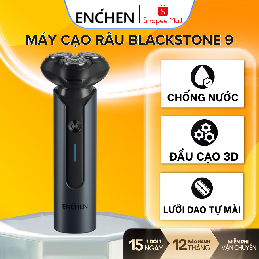 Máy cạo râu Enchen Blackstone 9 vỏ hợp kim, 3 lưỡi dao kép 3D, chống nước, pin sạc - BH 12 tháng.