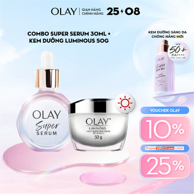 Combo 2 Super Serum OLAY 5 Dưỡng Chất Trong 1 30ml Và Kem Dưỡng Sáng Da Ban Ngày OLAY Luminous 50g