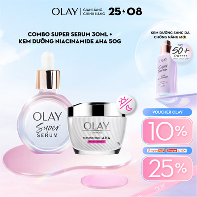 Combo 2 Super Serum OLAY 5 Dưỡng Chất Trong 1 30ml Và Kem Dưỡng Ẩm OLAY LUMINOUS NIACINAMIDE + VITAMIN C 50G
