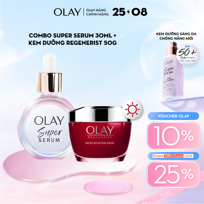 Combo 2 Super Serum OLAY 5 Dưỡng Chất Trong 1 30ml Và Kem Dưỡng Ẩm OLAY REGENERIST Ban Ngày 50G