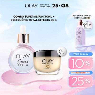 Combo 2 Super Serum OLAY 5 Dưỡng Chất Trong 1 30ml Và Kem Dưỡng Ẩm OLAY TOTAL EFFECTS Ban Đêm 50G