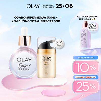 Combo 2 Super Serum OLAY 5 Dưỡng Chất Trong 1 30ml Và Kem Dưỡng Ẩm OLAY TOTAL EFFECTS Ban Ngày 50G