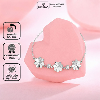 Lắc Tay Bạc Nữ HELINO Vòng Tay Cỏ 4 Lá May Mắn Đính Đá Bạc S925 Lấp Lánh V01