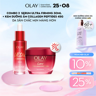 [MỚI] Combo Kem Dưỡng Ẩm OLAY Super Collagen Peptides + Serum OLAY Ultra Firming Giúp Da Săn Chắc Mịn Màng (45G + 30ML)