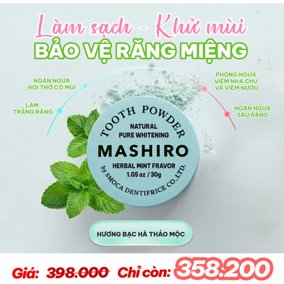 MASHIRO Tooth Powder 30g - Bột Đánh Răng Trắng Sáng Hương Thảo Mộc Bạc Hà