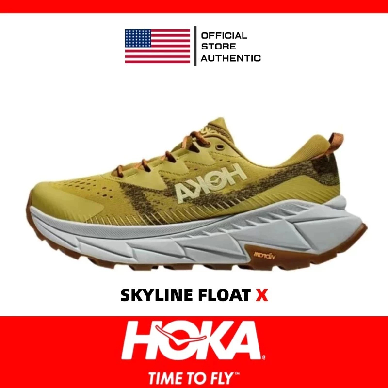 100% Genuine HOKA ONE SKYLINE FLOAT X Brown Shock Absorbing Running Shoes For Men