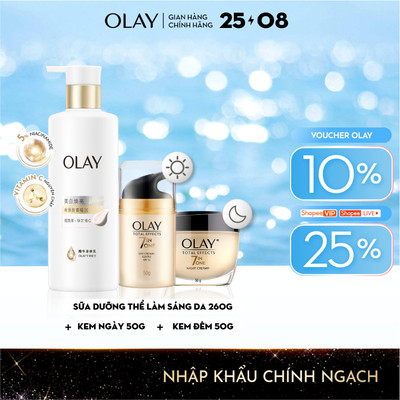 Combo3: Sữa Dưỡng Thể OLAY Làm Sáng Da & Kem Dưỡng OLAY  Total Effect Ngày & Đêm (260g+50g+50g)