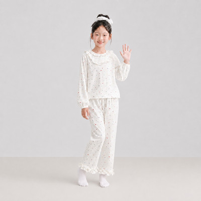 Bộ thu đông bé gái TIHON cao cấp dài tay vải đũi xốp nơ nhí cổ phối bèo dễ thương SET0744359