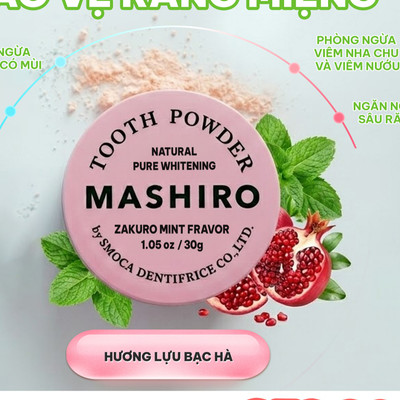 MASHIRO Lựu Bạc Hà (30g) - Bột Tẩy Trắng Răng ,Làm Sạch Mảng Bám, Răng Trắng Sáng Tự Nhiên