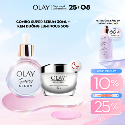 [LS] Combo 2 Super Serum OLAY 5 Dưỡng Chất Trong 1 30ml Và Kem Dưỡng Sáng Da Ban Đêm OLAY Luminous 50g