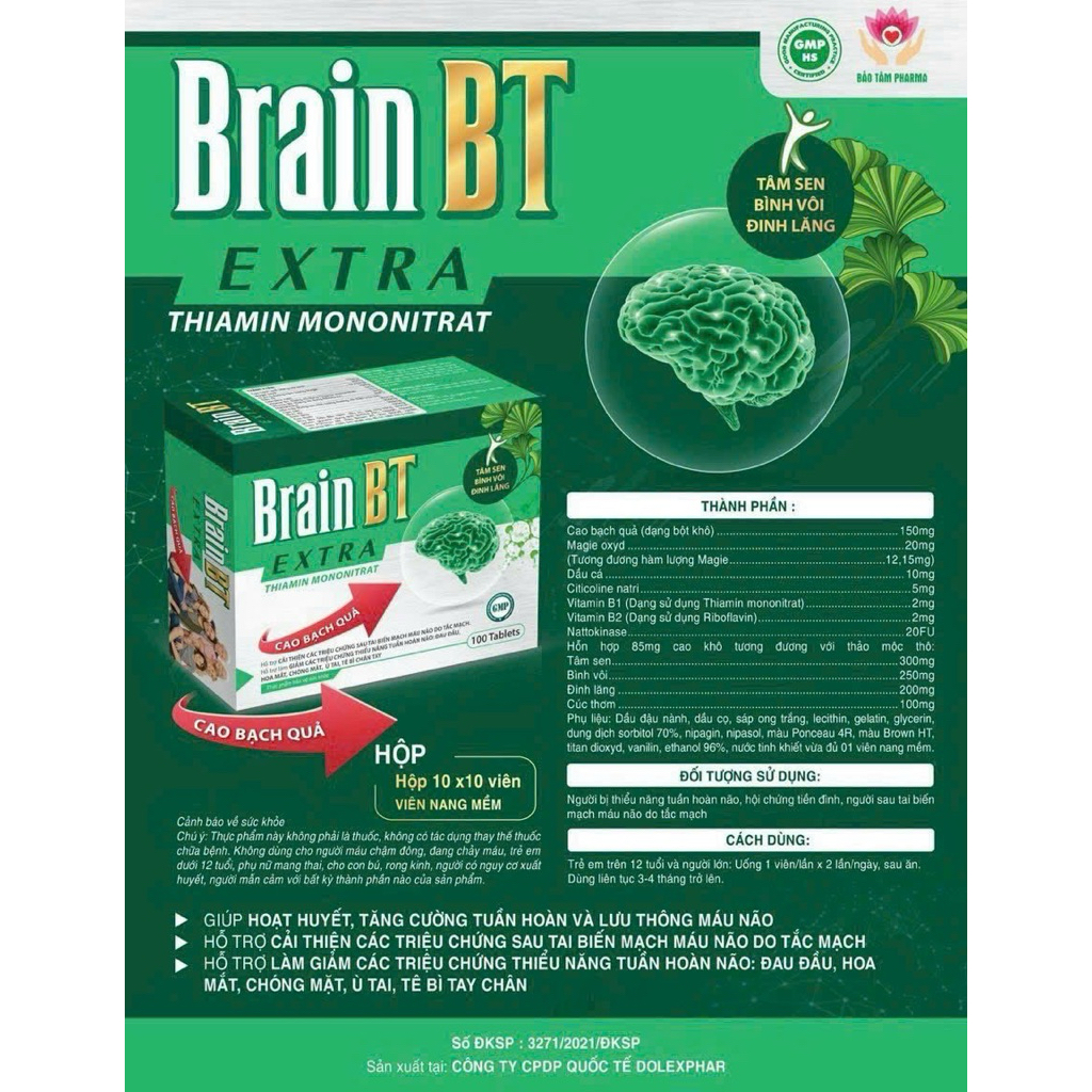 Viên uống hỗ trợ giúp bổ não Brain BT Extra