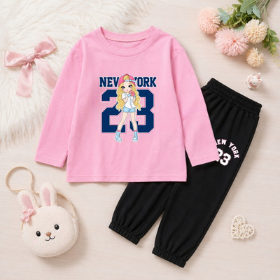 Bộ thu đông bé gái in hình cô gái tóc vàng - Bộ quần áo dài tay cho bé gái cân nặng từ 15-43kg - Loza Kids BW748