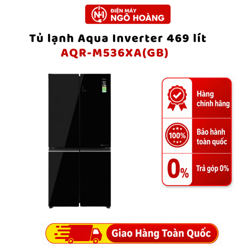 AQR-M536XA(GB) Tủ lạnh Aqua Inverter 469 lít Multi Door Mặt Kính Đen Tiết Kiệm Điện