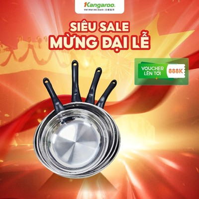 Chảo inox đa lớp đáy chống dính tự thân Kangaroo KGFPSE các size 20-24-26-28cm - Inox 201