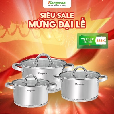[ĐỘC QUYỀN] Bộ nồi inox 201 đáy 5 lớp cao cấp size 16-20-24 Kangaroo KGIP3B3E/ KGIP3B4E