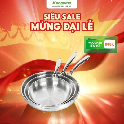 Chảo Inox liền khối đa lớp chống dính tự thân Kangaroo KGFPD1NE kích thước 20-24-26cm - Inox 304