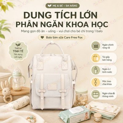 Balo bỉm sữa KidsWorld Monesa Care Free Fox Mommy Bag mẫu mới giữ nhiệt bình sữa chống thấm