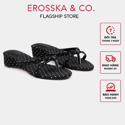 Erosska - Guốc nữ đế xuồng quai xỏ ngón phối nơ kiểu dáng basic màu đen chấm bi cao 3cm - EM166