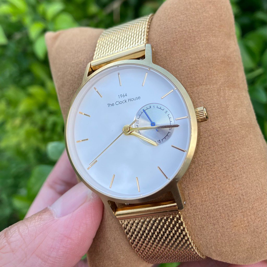 Đồng Hồ Nữ Chính Hãng The Clock House nội địa Nhật mặt trắng kim vàng