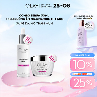 [LS] Combo 2: Kem Dưỡng Ẩm + Tinh Chất Serum OLAY LUMINOUS NIACINAMIDE AHA Sáng Da, Mờ Thâm Mụn (50G + 30ML)