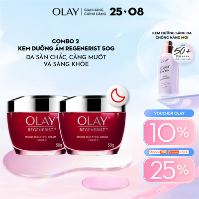 [LS] Bộ 2 Kem Dưỡng Ẩm OLAY REGENERIST Ban Đêm Căng Mướt, Sáng Khỏe & Phục Hồi Dấu Hiệu Lão Hóa 50GX2