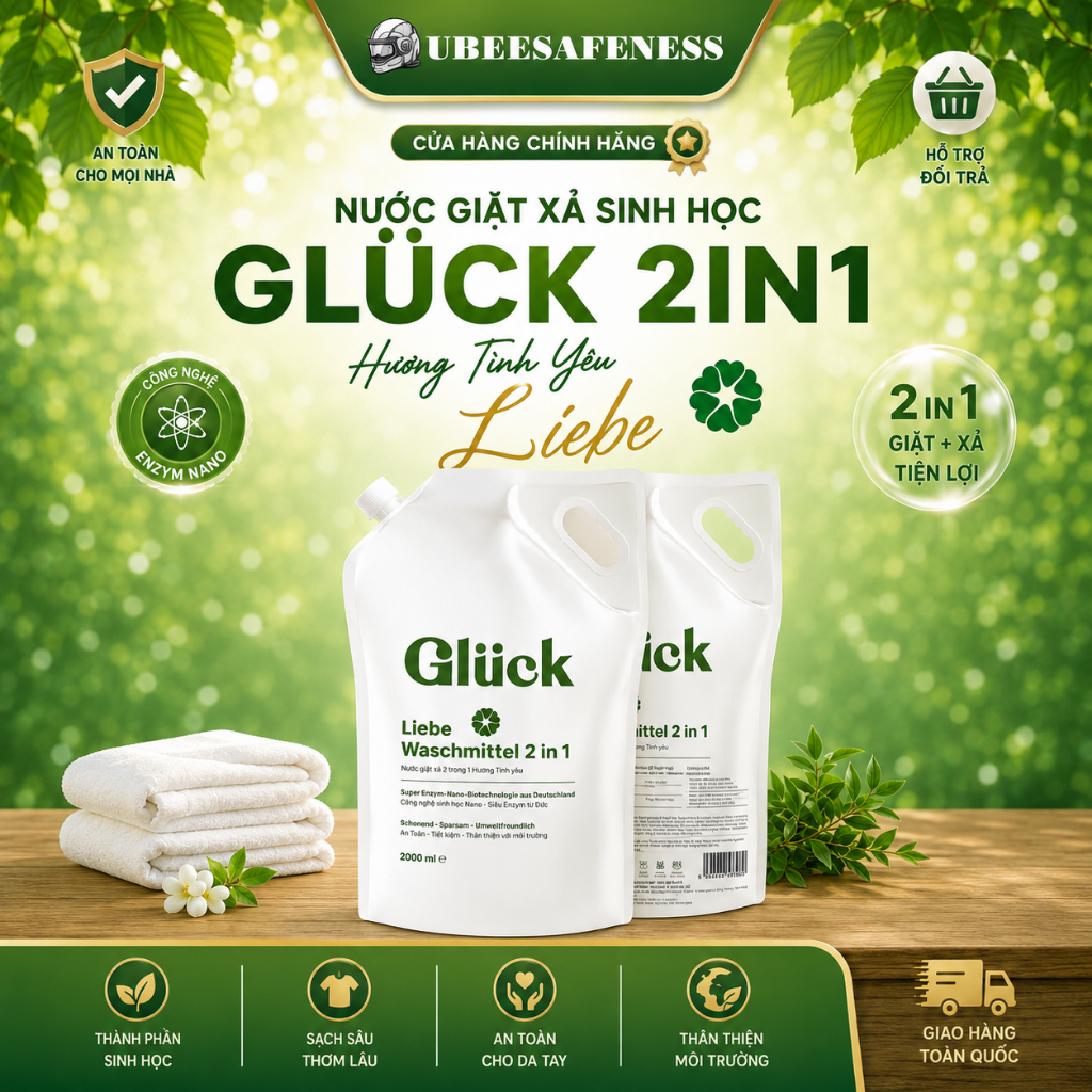 Combo 2 túi nước giặt sinh học GLUCK 2000ml, hương tình yêu Liebe Chính Hãng