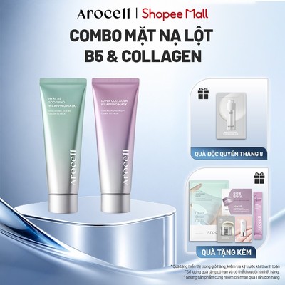 Combo 2 Mặt Nạ Lột Căng Bóng Da Arocell Hyal B5 Soothing & Super Collagen Wrapping Mask 80ml