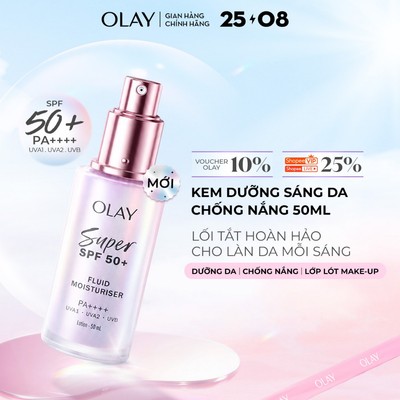 [MỚI] Kem Dưỡng Sáng Da Chống Nắng Mỏng Nhẹ OLAY SUPER SPF50+ PA++++ 3-in-1 Dưỡng Da, Chống Nắng, Lớp Lót Makeup 50ml