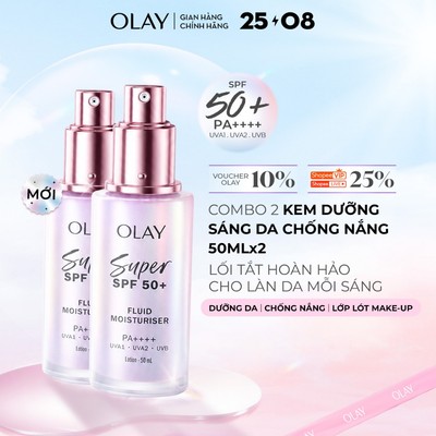 [MỚI] Combo 2 Kem Dưỡng Sáng Da Chống Nắng Mỏng Nhẹ OLAY SUPER SPF50+PA++++ Dưỡng Da,Chống Nắng, Lớp Lót Makeup 50mlx2