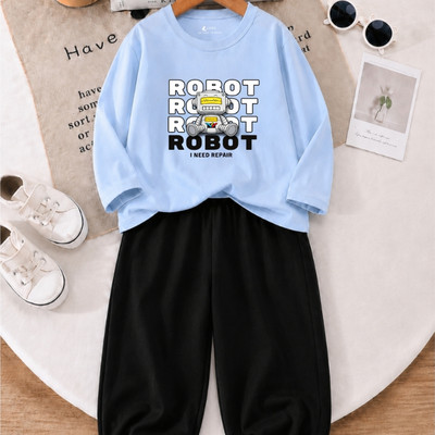 Bộ thu đông bé trai in  ROBOT Bộ quần áo dài tay cho bé trai cân nặng từ 15-43kg - Loza Kids BW741