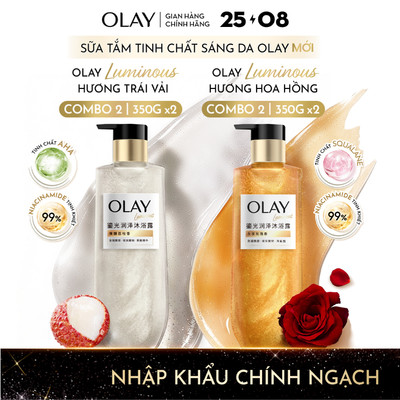 [LS] Combo 2 Sữa tắm Sáng Da Olay Luminous Hương Nước Hoa Cao Cấp: Hoa Hồng Dưỡng Ẩm & Trái Vải Mịn Da Chai 350Gx2