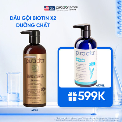 Dầu Gội Pura D'or Biotin X2 Concentrated Giúp Tóc Dày, Khỏe Mạnh và Sáng Bóng Hơn 473ml