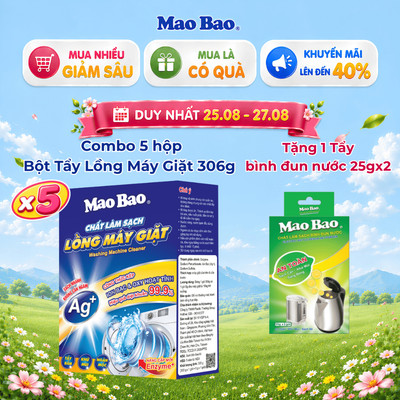 Combo 5 Hộp Bột Vệ Sinh Lồng Máy Giặt Mao Bao 306g/ Hộp, Dùng Cho Máy Cửa Trên Và Cửa Trước